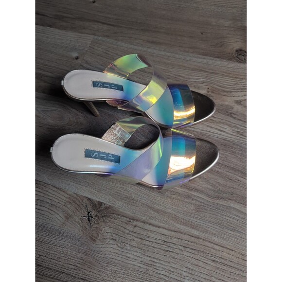 SJP Sarah Jessica Parker Iridescent PVC Mule Sandal Heels Women 8.5 EU 39 - Picture 9 of 16